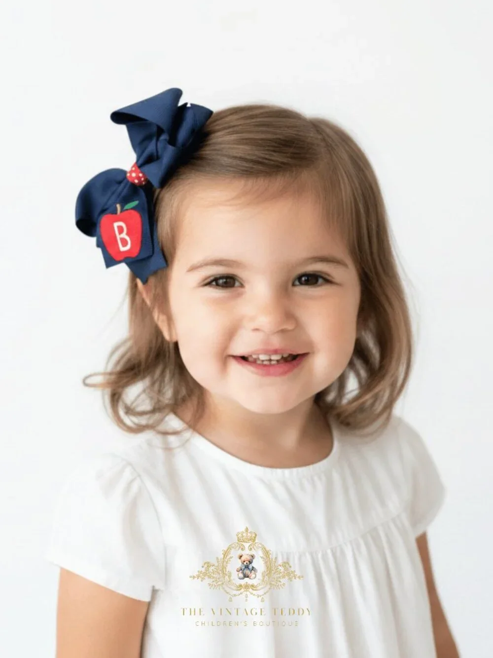 NWT Cute Girls Hair Bows Back to School Embroidered Grosgrain Ribbon Set of 2